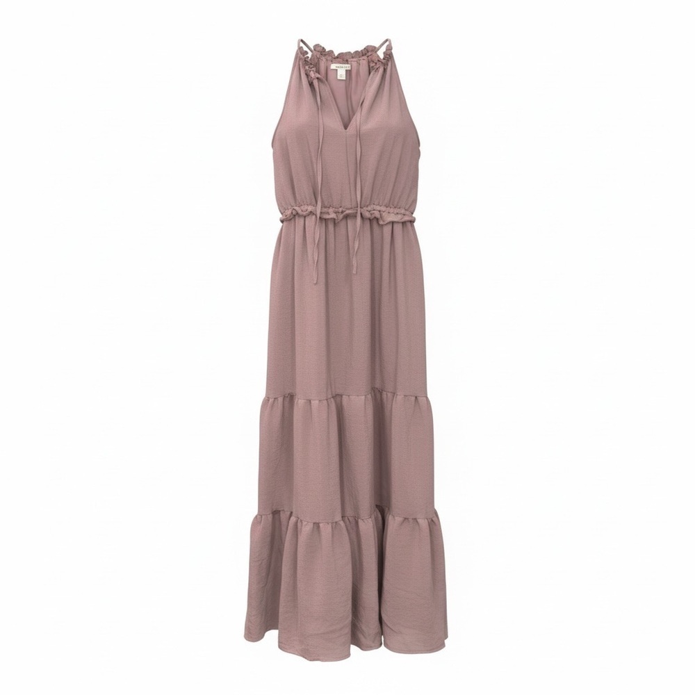 100% Cotton Small Mauve Pink Tiered Maxi Dress Boho Vacation Fashion on Earth